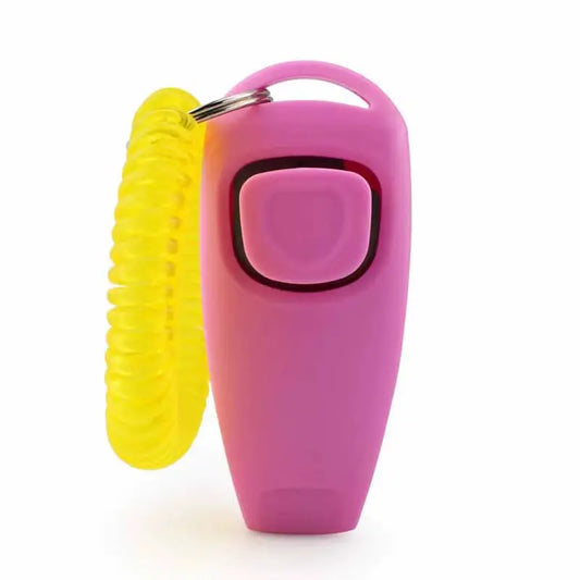 Pet Training Clicker and Whistle Combo - 2-in-1 Dog Trainer Tool with Answer Card and Key Ring