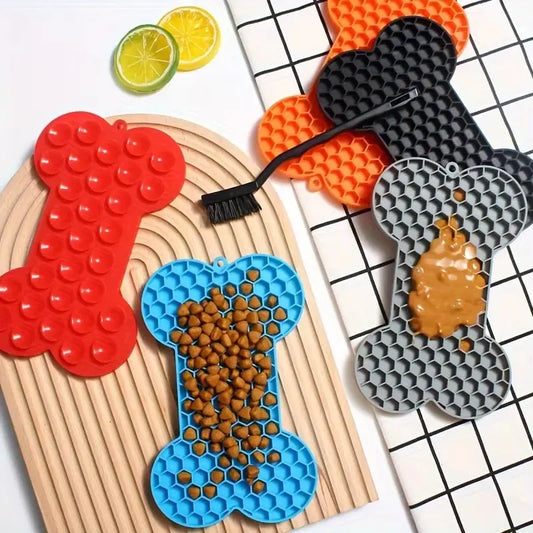 Bone-Shaped Silicone Licking Mat for Dogs – Slow Feeder Pad to Prevent Choking, Non-Slip Food Puzzle for Wet Food & Yogurt