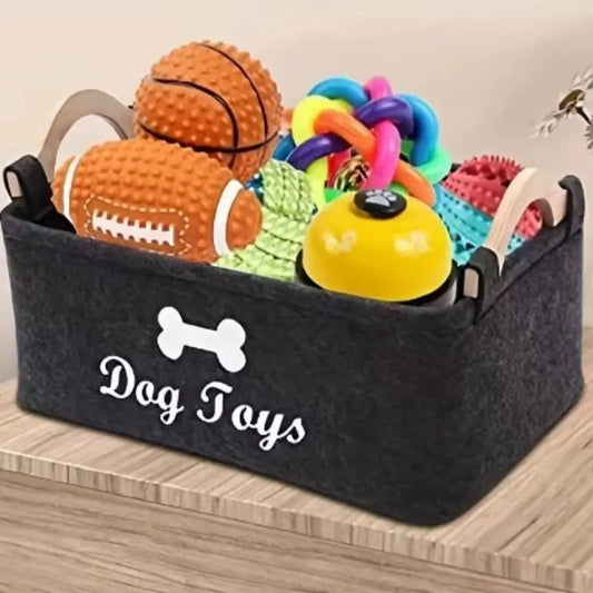 Pet Toy Organizer Box – Cute Felt Storage for Cat & Dog Accessories