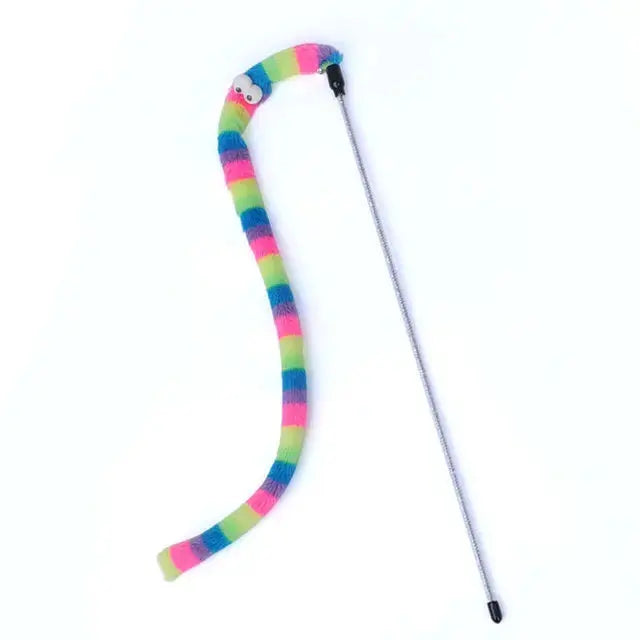 Whisker Wiggler Cat Teaser Wand - Colorful Caterpillar Feather Toy with Extendable Rod for Cats