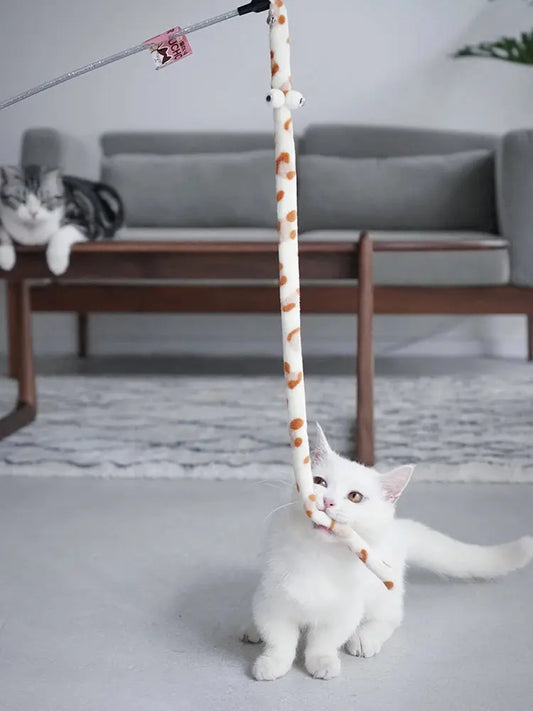 Whisker Wiggler Cat Teaser Wand - Colorful Caterpillar Feather Toy with Extendable Rod for Cats